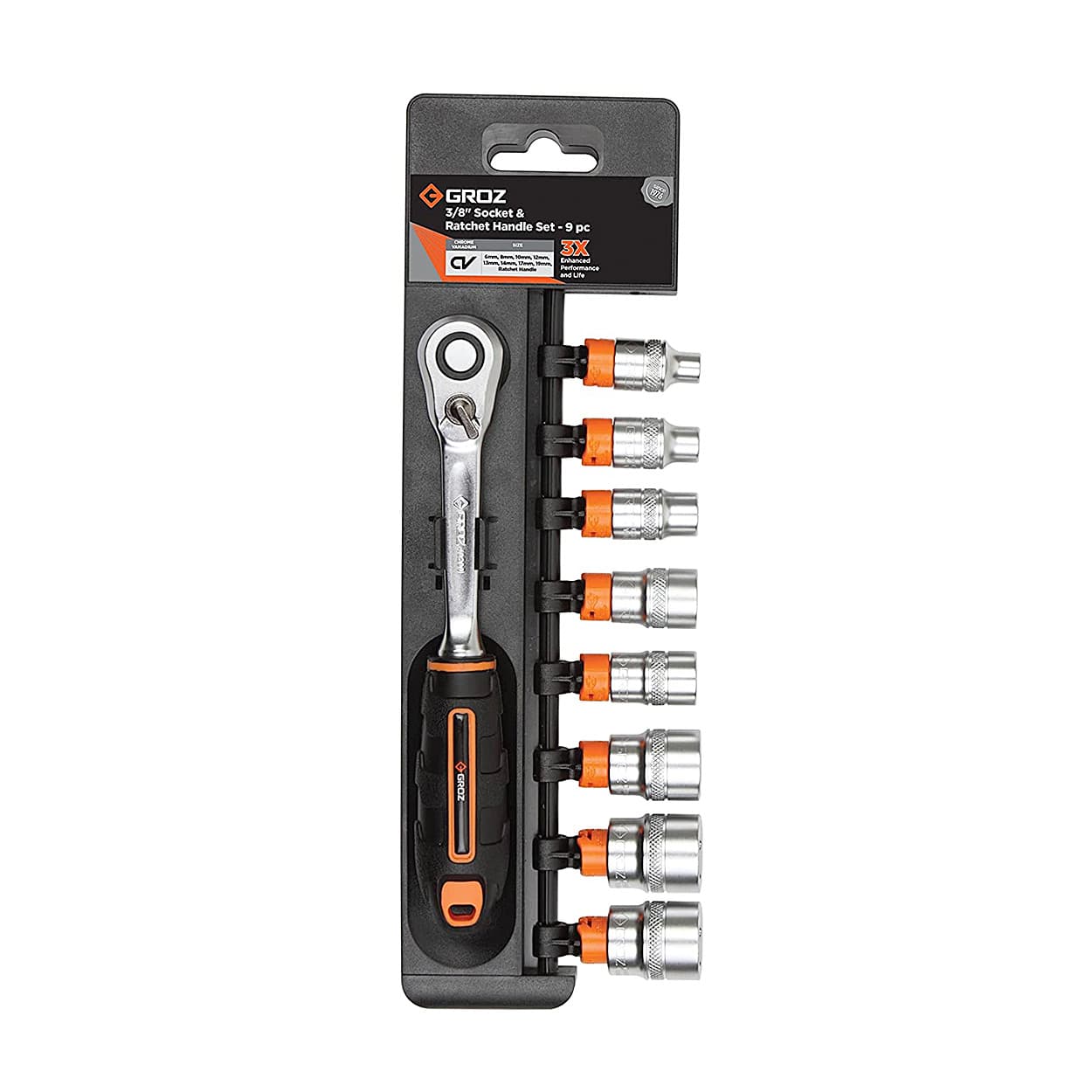 Buy Groz 9 Pcs 3/8 Inch Sq. Drive Hex Socket Set With Ratchet
