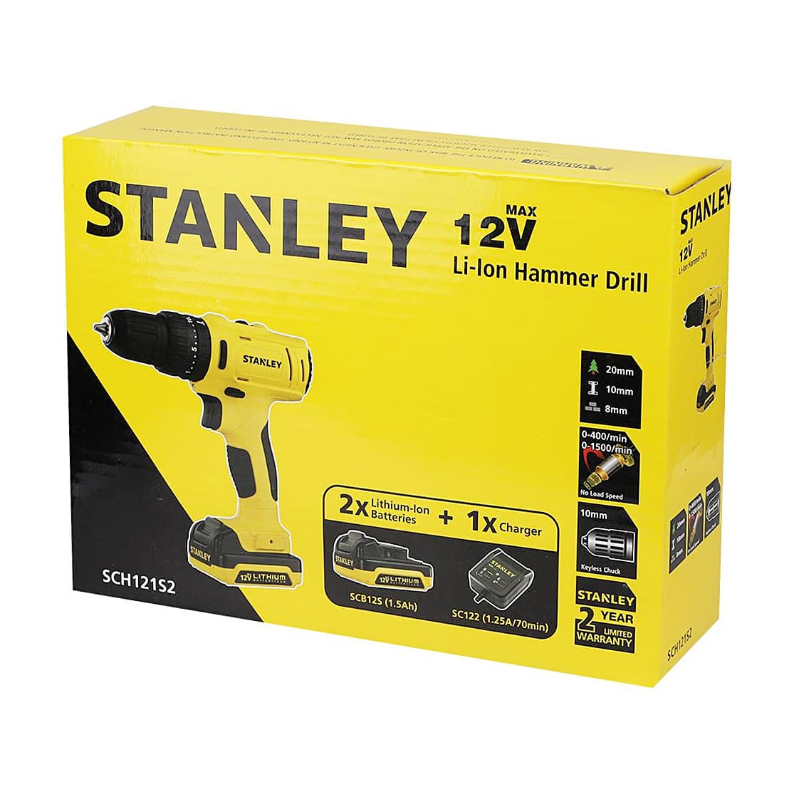 Stanley 12V Ah 10 mm Cordless Hammer Drill Driver With Batteries  Charger, SCH121S2-B1