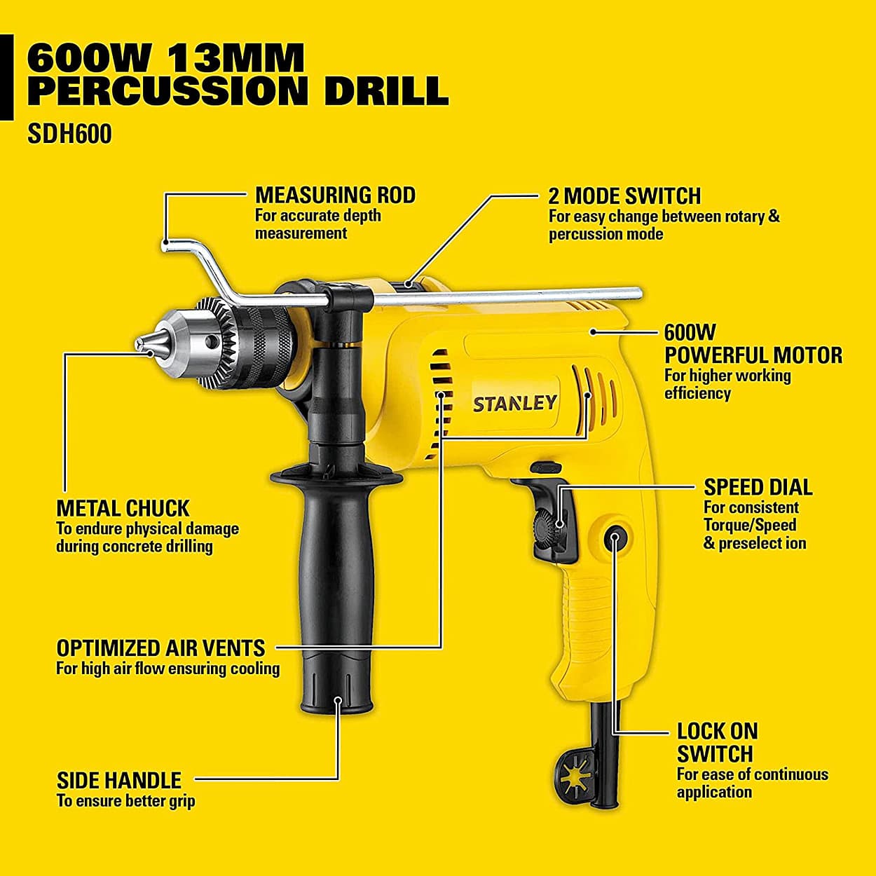 Buy Stanley 13 mm 600W DIY Drill Machine With 120 Pcs Mechanical