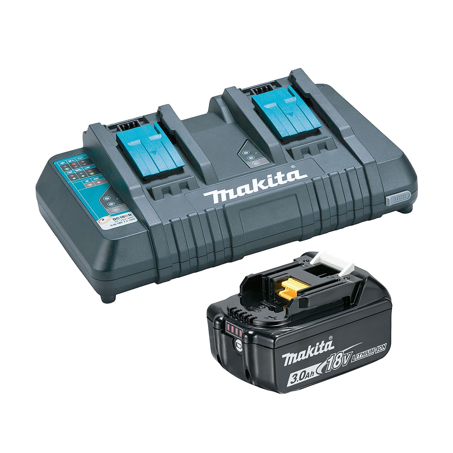 Makita 18V LXT Power Source Kit (1 x AH Battery x Dual Port  Charger), B-90635