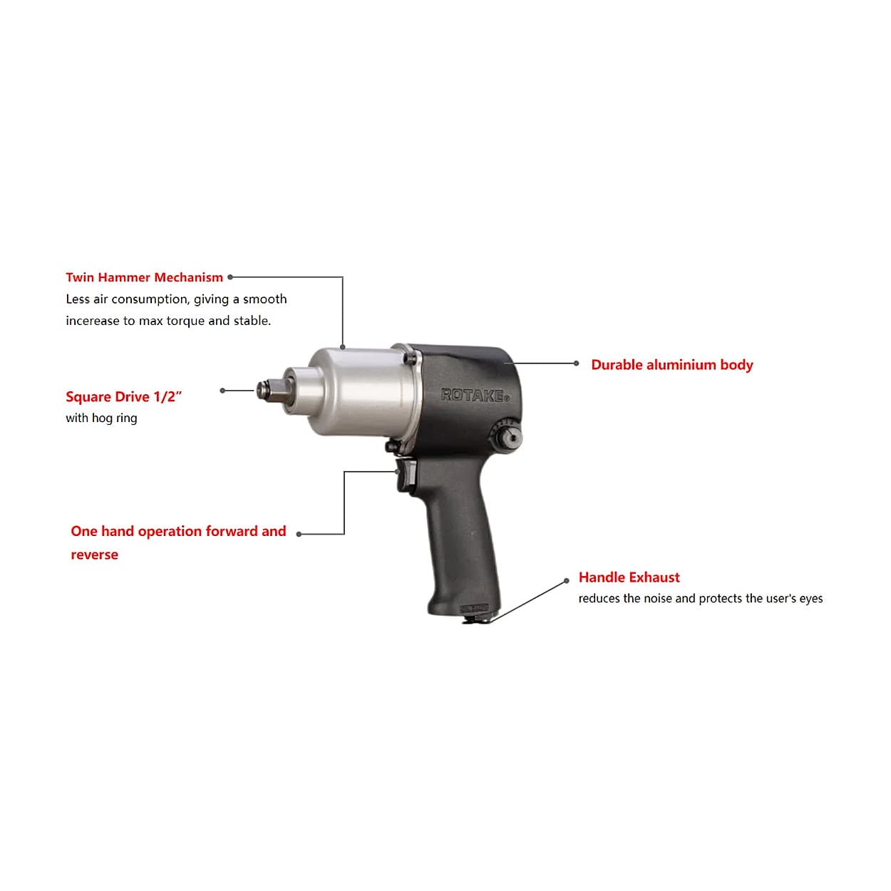Rotake 1/2 inch Air Impact Wrench, RT-5268S