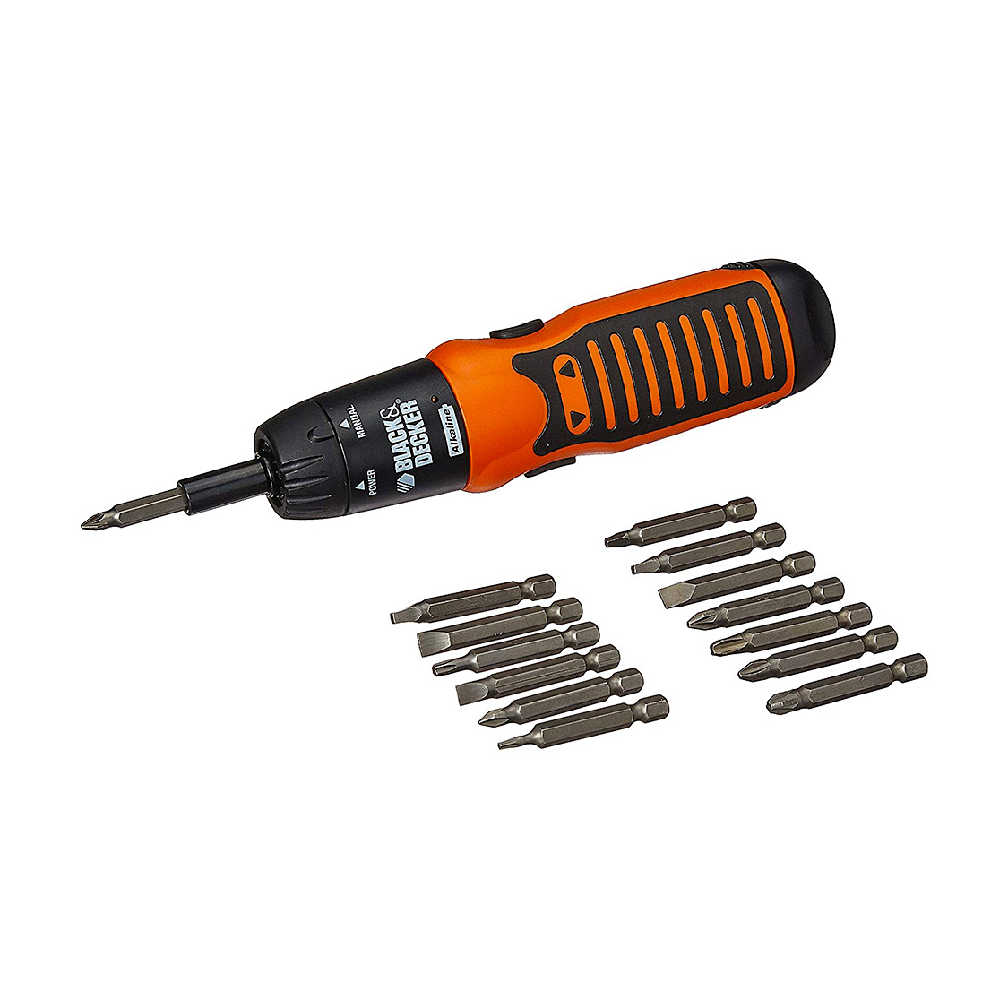 Black+Decker 6V Battery Powered Screwdriver With on Board LED Light (Pack  of 14 Pcs) Bits Included, A7073-IN