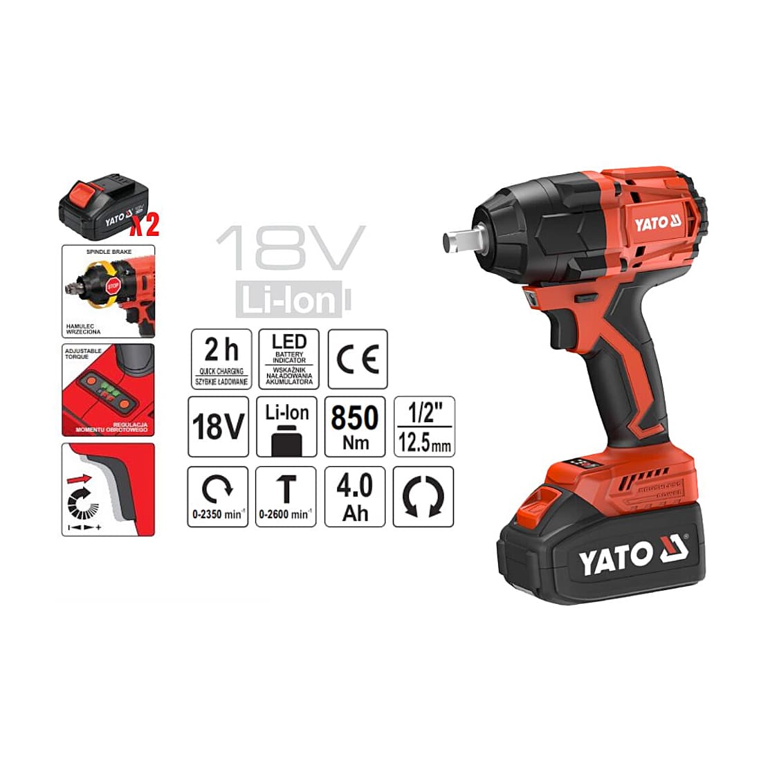 Buy Yato 18V / 4.0 Ah Li-ion Cordless Impact Wrench With 2