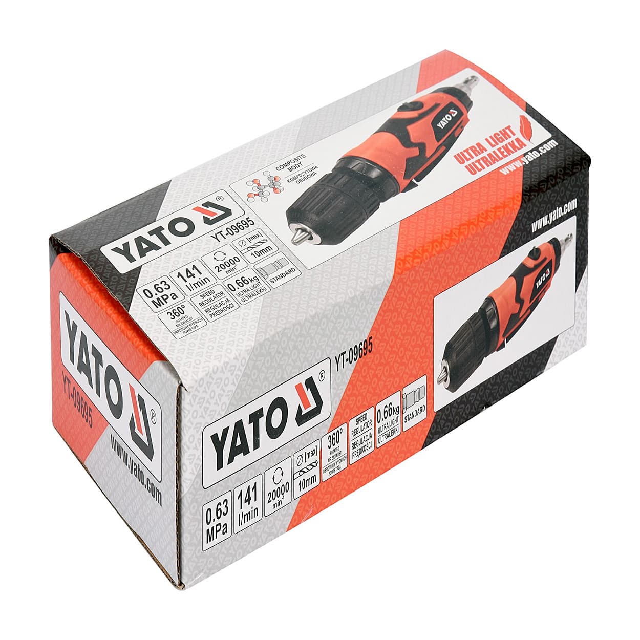 Yato Professional Reversible Air Drill, 1/4" Inlet, Ultralight