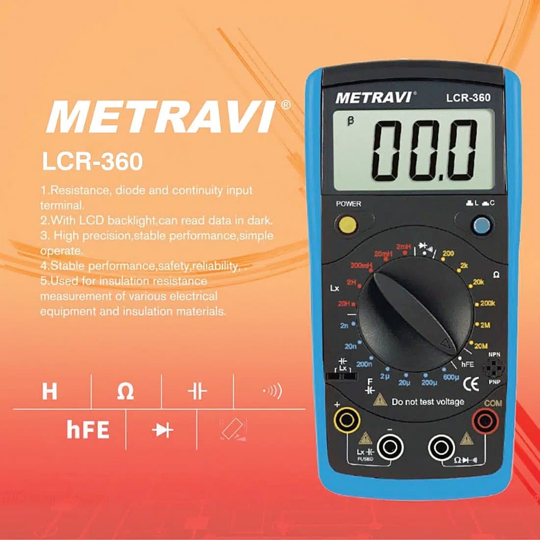 Buy Metravi 3-1/2 Digits / 0.1 - 20M Ohms Hand Held Digital LCR