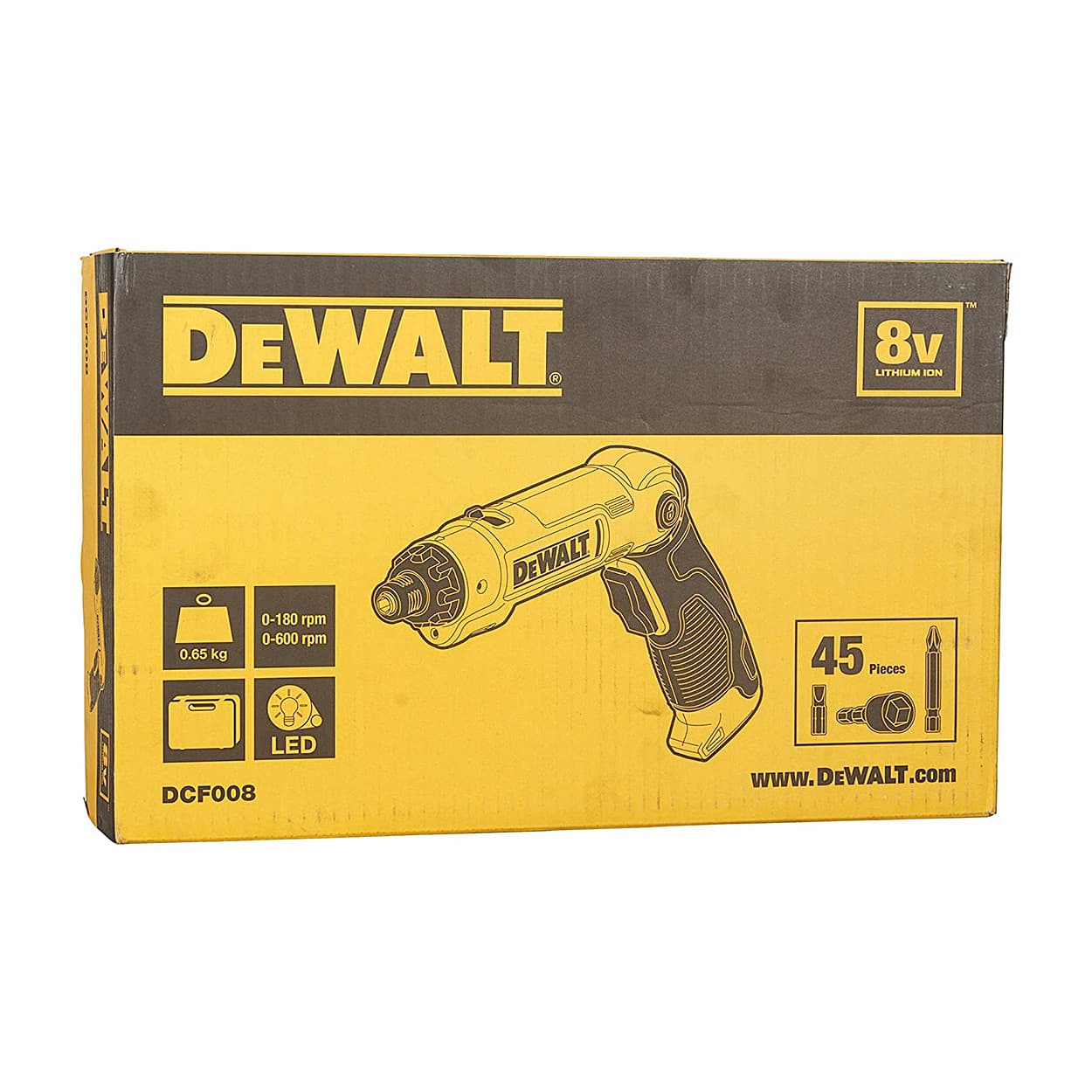 Dewalt 8V Li-ion Cordless Screwdriver with Integrated Battery  (Pack of 45 pcs) Accessories Included, DCF008-IN - Main Image