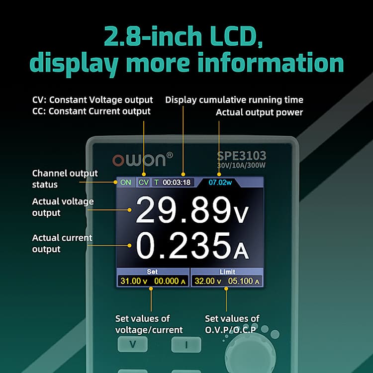 OWON SPE6103 Programmeerbare DC Voeding, 300 W 60V/10A Hoge Precisie 4 Cijfer Meerdere Bescherming, 2.8 inch TFT Lcd scherm met USB-poort Ondersteuning SCPI Laboratorium Voeding
